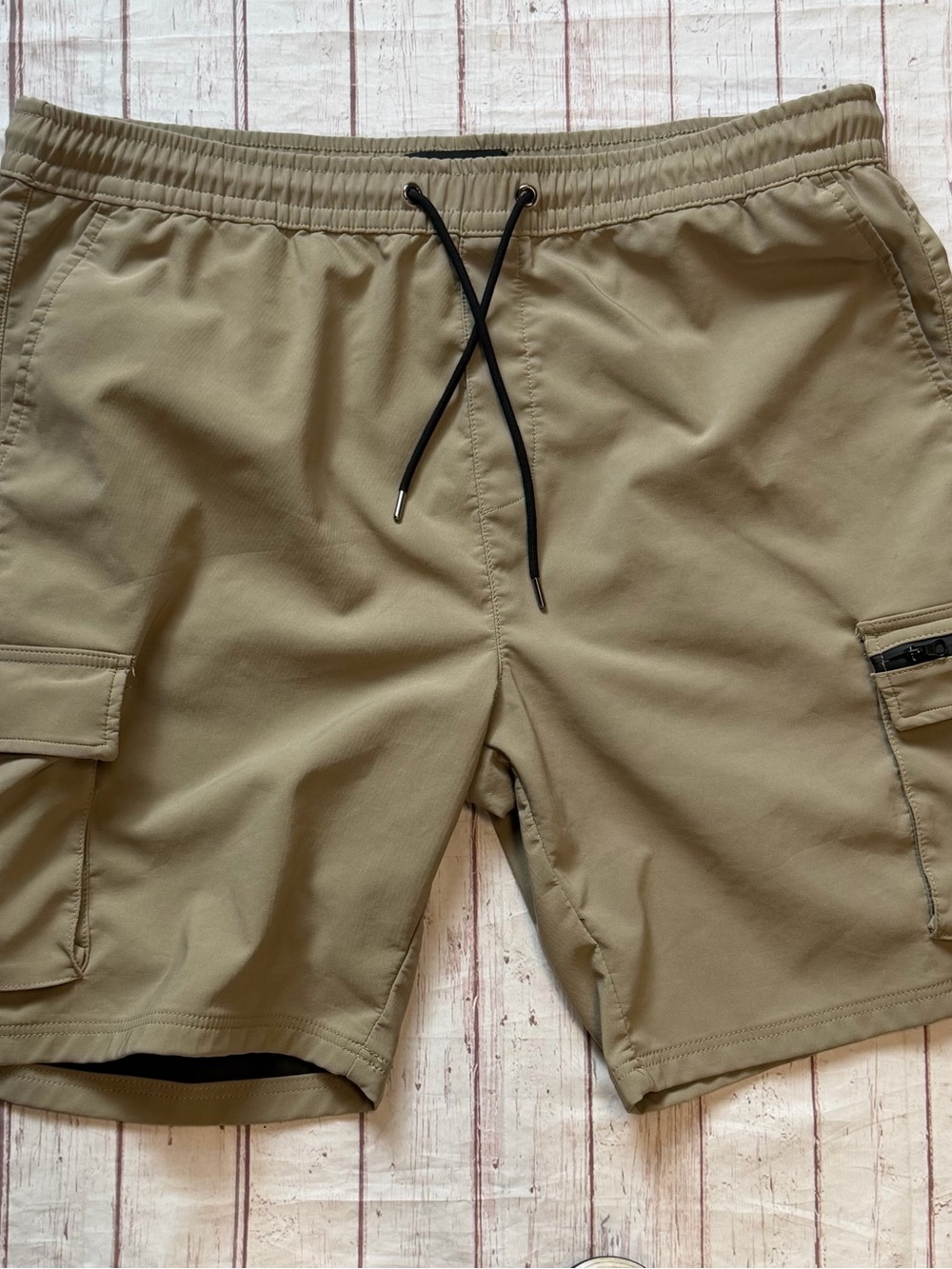 Men’s khaki Tan Cargo Tech Drawstring Utility Shorts Sz 5XL Smoke & Ash